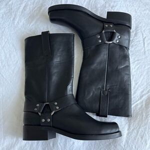 FRYE AND CO. Black Leather Strait Harness 12 Men's Boots